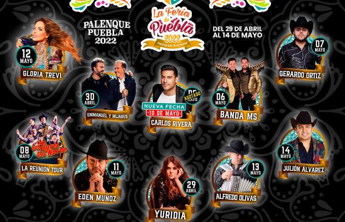 Conoce la cartelera del palenque de la Feria de Puebla 2022.