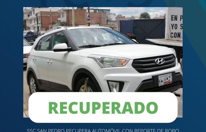 La SSC de San Pedro Cholula recupera automóvil con reporte de robo