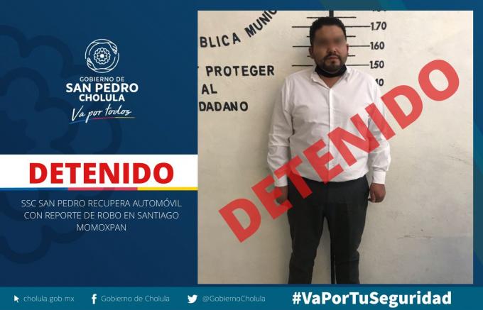 SSC de San Pedro Cholula recupera automóvil  con reporte de robo en Santiago Momoxpan