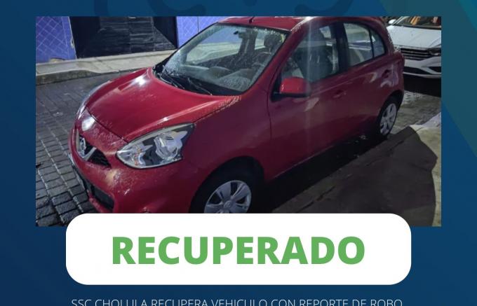 SSC de San Pedro Cholula recupera vehículo con reporte de robo