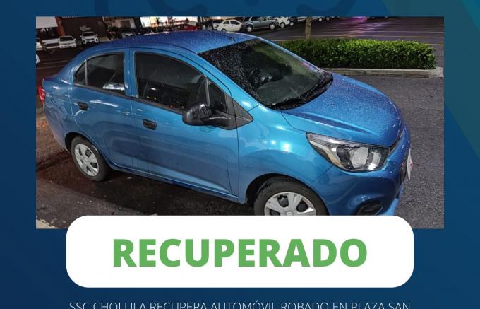 SSC de San Pedro Cholula recupera automóvil robado en Plaza San Diego