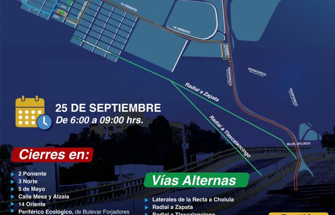 Anuncia el Ayuntamiento de San Andrés Cholula cierres a la circulación vial por Duatlón
