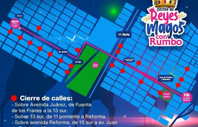Anuncian cierres viales con motivo del desfile de día de reyes en la capital poblana.