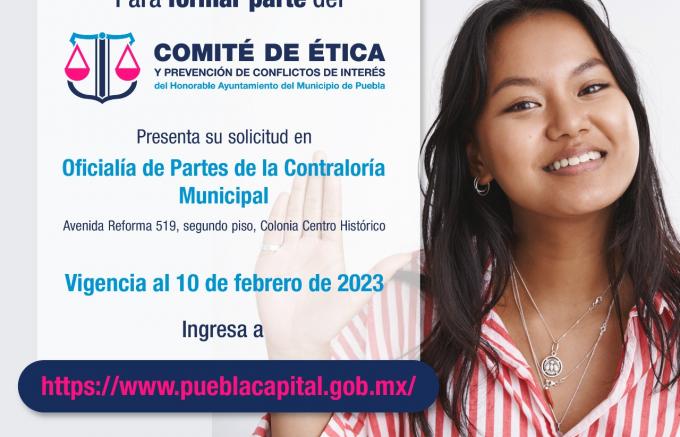 Invita a formar parte del Comité de Ética y Prevención de Conflictos de Interés el Ayuntamiento de Puebla.