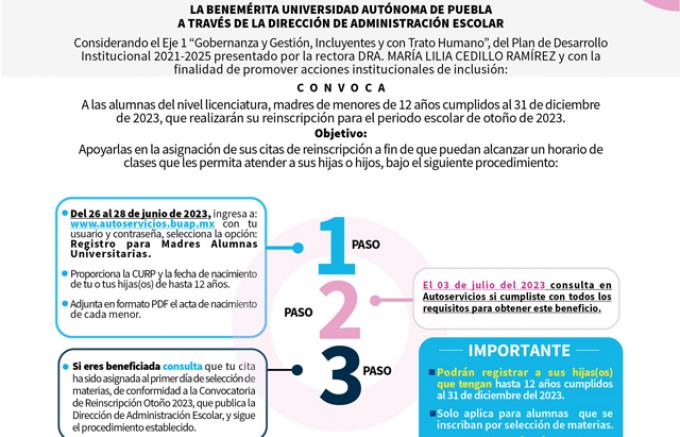 Madres estudiantes de licenciatura tendrán facilidades para conformar su horario de Otoño 2023