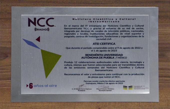 Recibe Radio BUAP reconocimiento del Noticiero Científico y Cultural Iberoamericano.