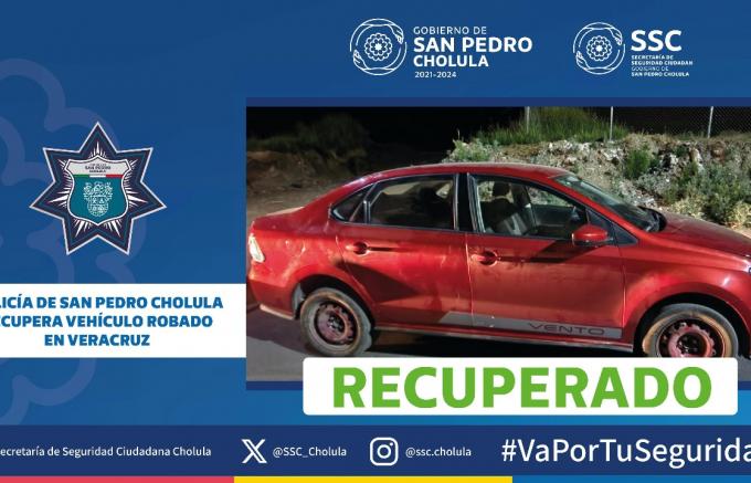 La SSC de San Pedro Cholula logró la recuperación de un vehículo marca Volkswagen Vento, modelo 2021 