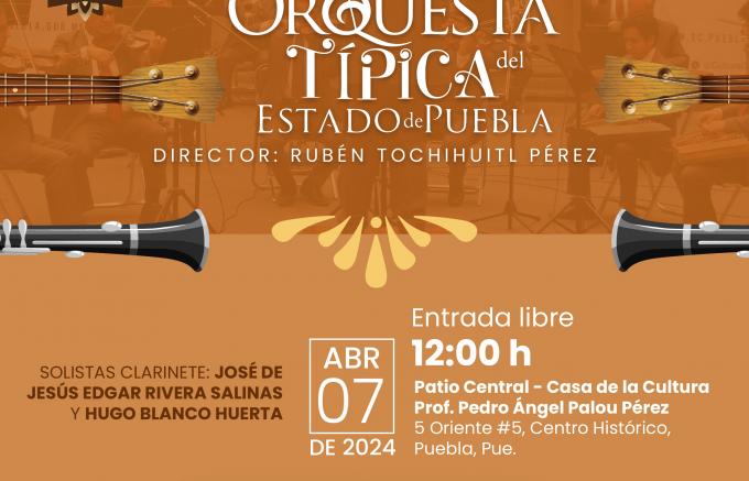 Alista Orquesta Típica del Estado de Puebla conciertos dominicales