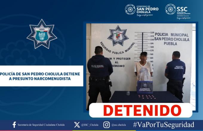 Policía de San Pedro Cholula detiene a presunto narcomenudista