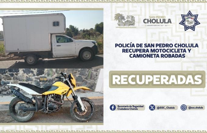 Policía de San Pedro Cholula recuperó motocicleta y camioneta robadas