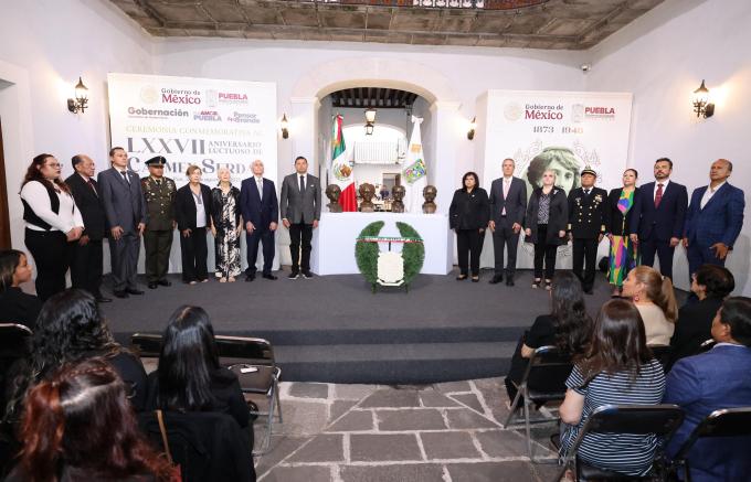 Gobierno de Puebla realizó una ceremonia conmemorativa por el 77 Aniversario Luctuoso de Carmen Serdán
