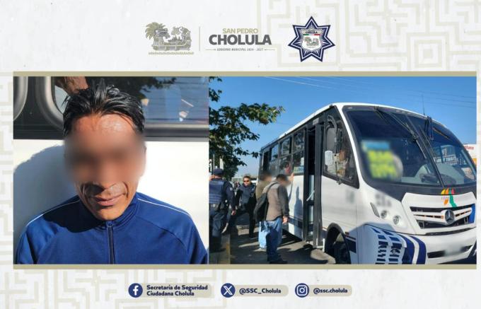 Aseguraron a un probable responsable relacionado con actos ilícitos en transporte público en San Pedro Cholula