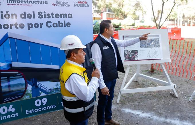 Supervisó el gobernador Alejandro Armenta los trabajos de construcción del sistema de transporte por cable