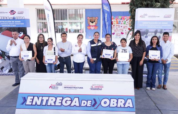 Entregó la alcaldesa de San Andrés Cholula, Guadalupe Cuautle, obra en CAIC de Concepción La Cruz