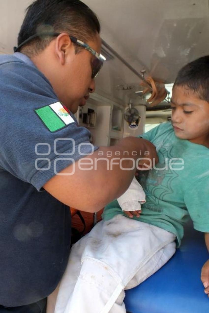 TEHUACÁN . NIÑO ATRAPADO EN AMASADORA