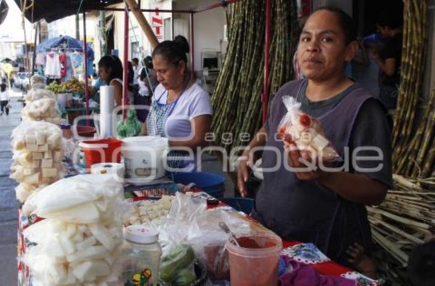 VENTA DE CAÑA DE AZÚCAR Y JÍCAMA . ACATLÁN   