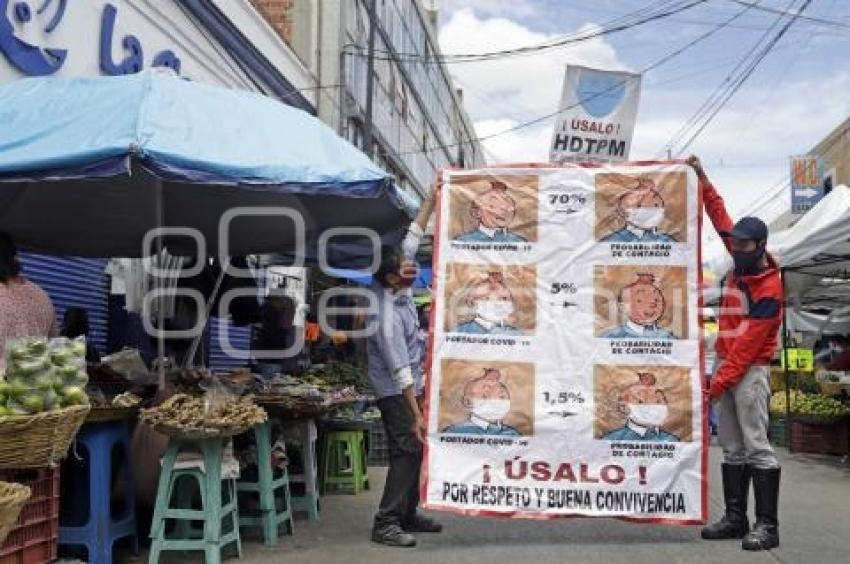 MERCADO 5 DE MAYO . LONA PREVENCIÓN