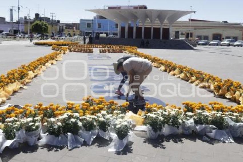 HUEJOTZINGO . TAPETE DÍA DE MUERTOS