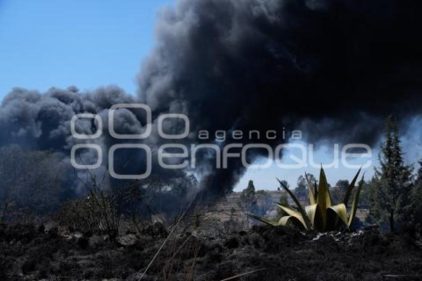 TLAXCALA . INCENDIO TIRADERO DE LLANTAS